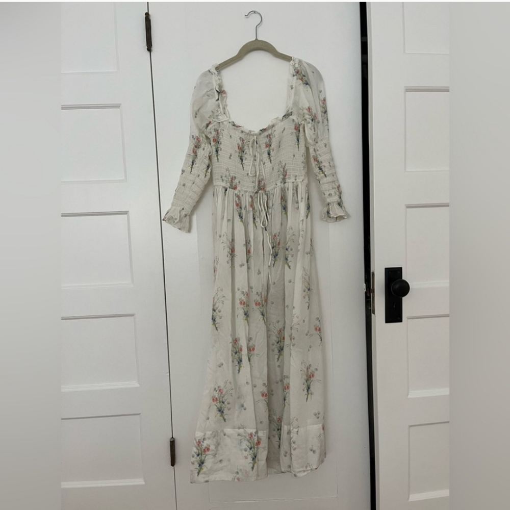 Doen Dress Bijou painted Bouquet size Medium midi square neck smocked